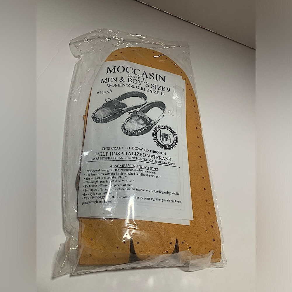 New Moccasin leather craft kit fits men size 9 or women 10.